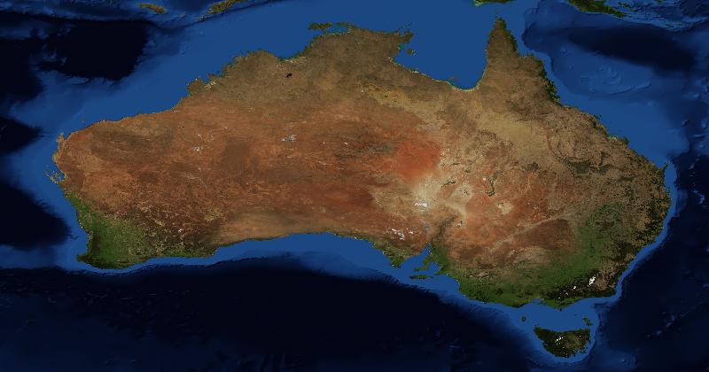 Australia regional satellite composite with shaded relief