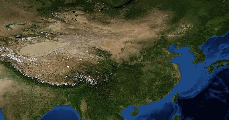 China regional satellite composite with shaded relief