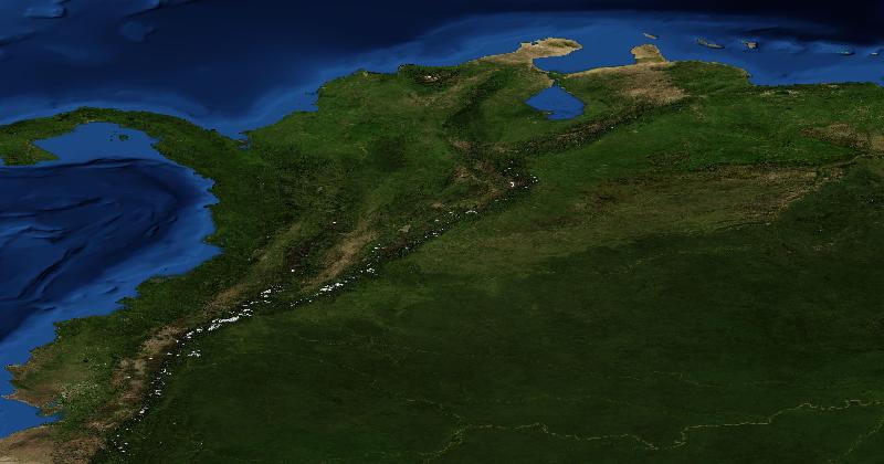 Colombia regional satellite composite with shaded relief