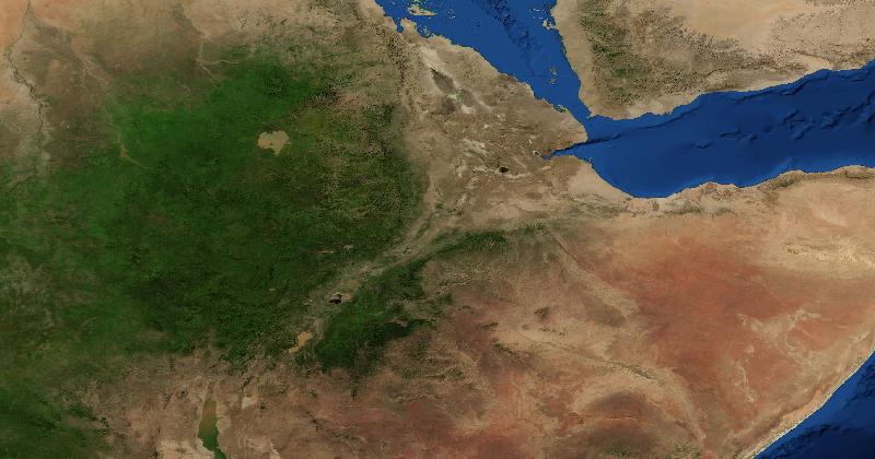 Ethiopia regional satellite composite with shaded relief