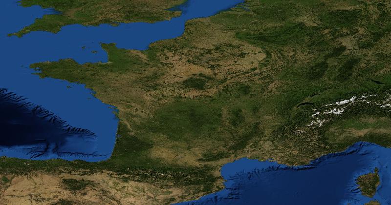 France regional satellite composite with shaded relief