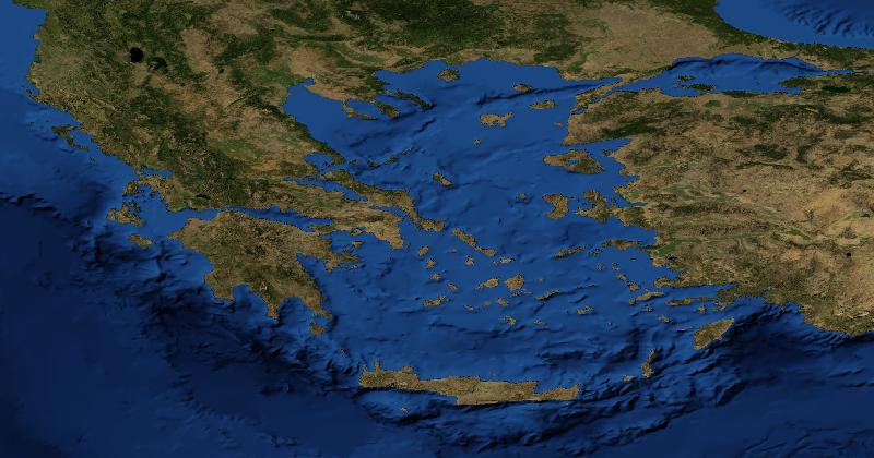 Greece regional satellite composite with shaded relief