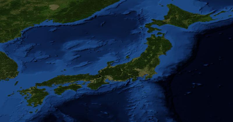 Japan regional satellite composite with shaded relief