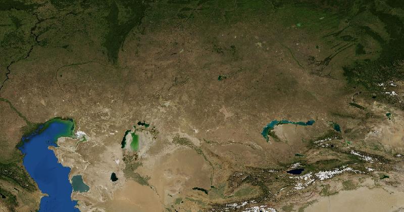 Kazakhstan regional satellite composite with shaded relief