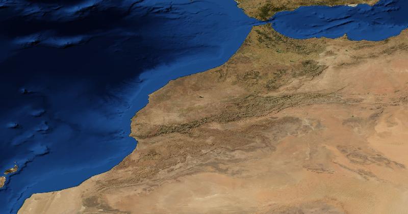 Morocco regional satellite composite with shaded relief