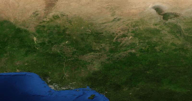 Nigeria regional satellite composite with shaded relief