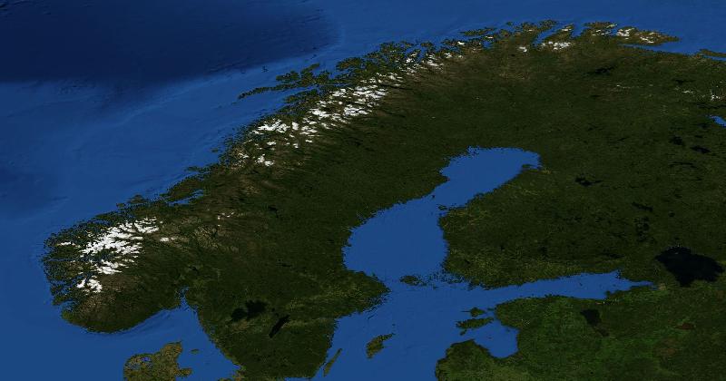 Norway regional satellite composite with shaded relief