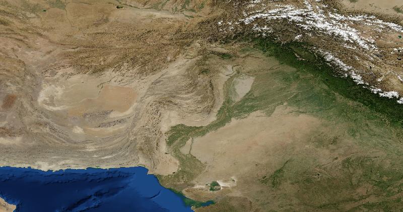 Pakistan regional satellite composite with shaded relief