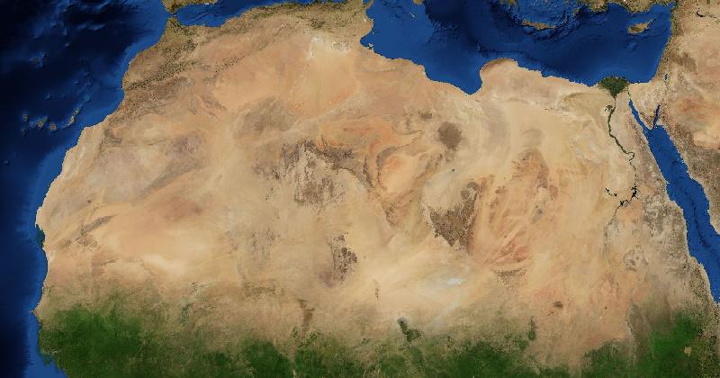 the Sahara regional satellite composite with shaded relief