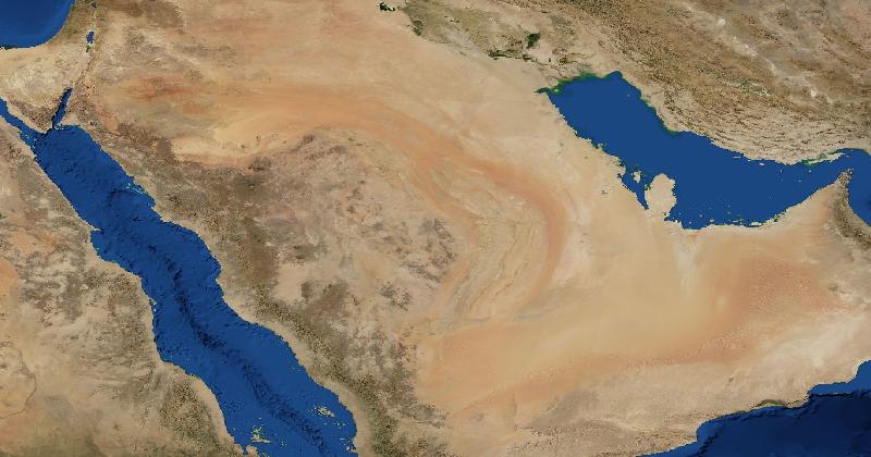 Saudi Arabia regional satellite composite with shaded relief