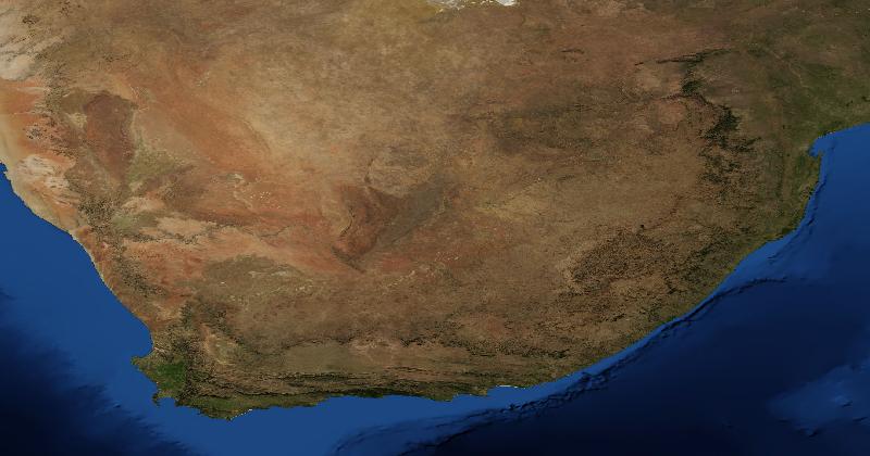 South Africa regional satellite composite with shaded relief