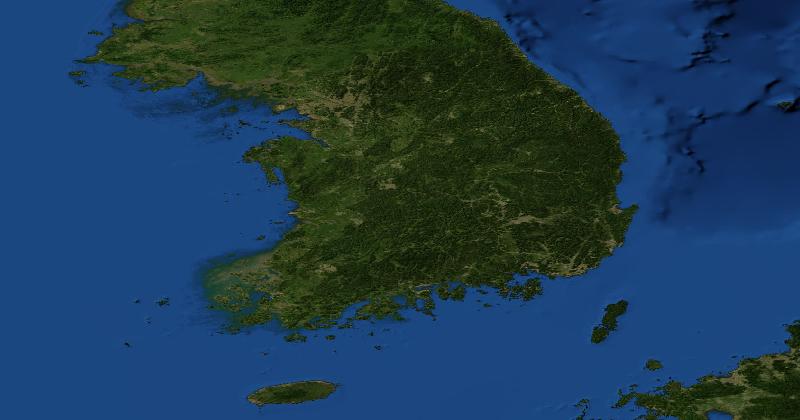 South Korea regional satellite composite with shaded relief