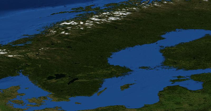 Sweden regional satellite composite with shaded relief