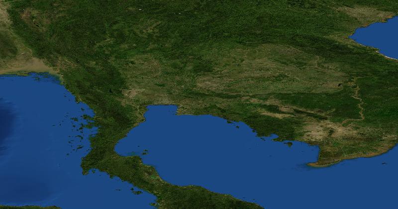 Thailand regional satellite composite with shaded relief