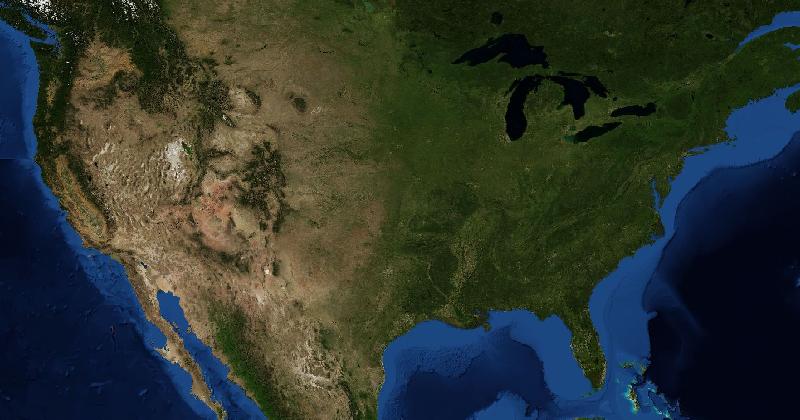 the United States regional satellite composite with shaded relief