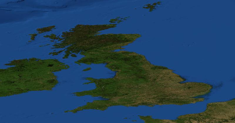 the United Kingdom regional satellite composite with shaded relief