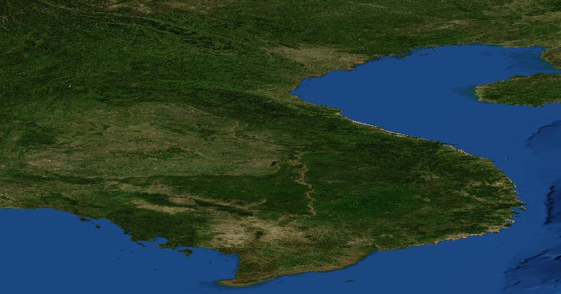 Vietnam regional satellite composite with shaded relief